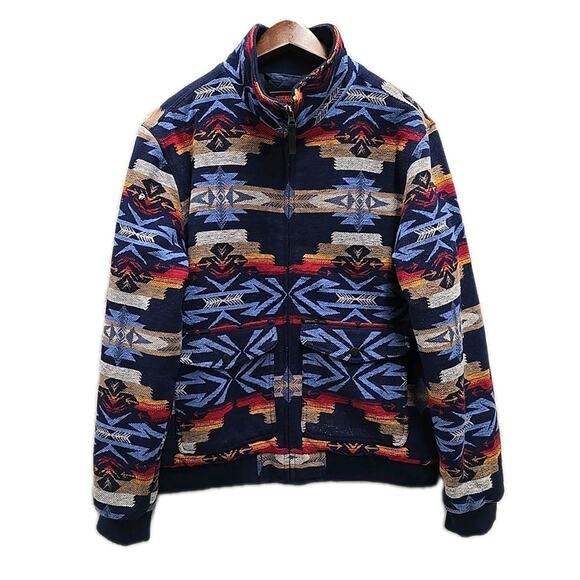 NWT Rock & Roll Men's Cotton Aztec Bomber Coat Sz M Southwestern Quilted Cowboy - Picture 1 of 11